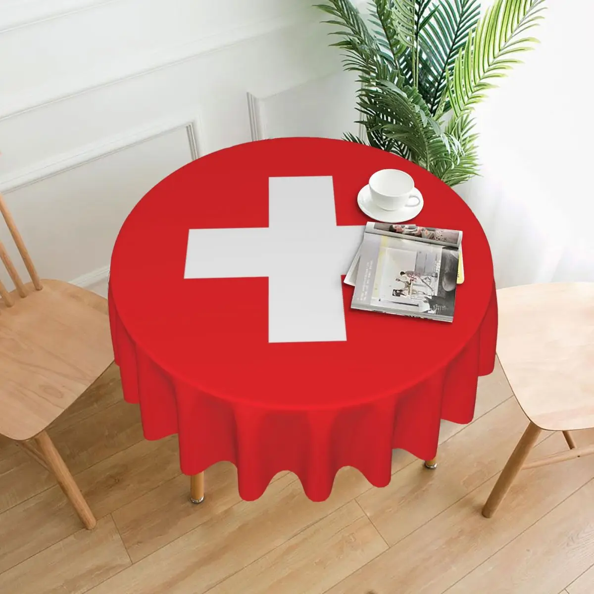 Tablecloth Swiss Flag Round Table Cloth Switzerland Red Retro Table Cover Tablecloths Home Party Dining Room Table Decoration