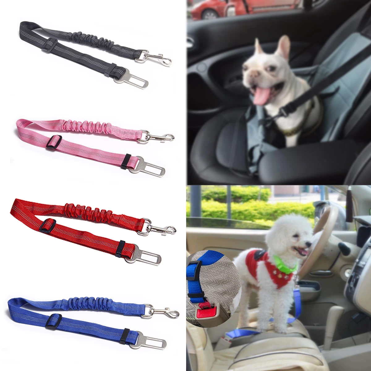 

Useful Nylon Dog Seat Belt For Small Large Dogs Adjustable Reflective Elastic Lead Puppy Travel Car Safety Rope French Bulldog