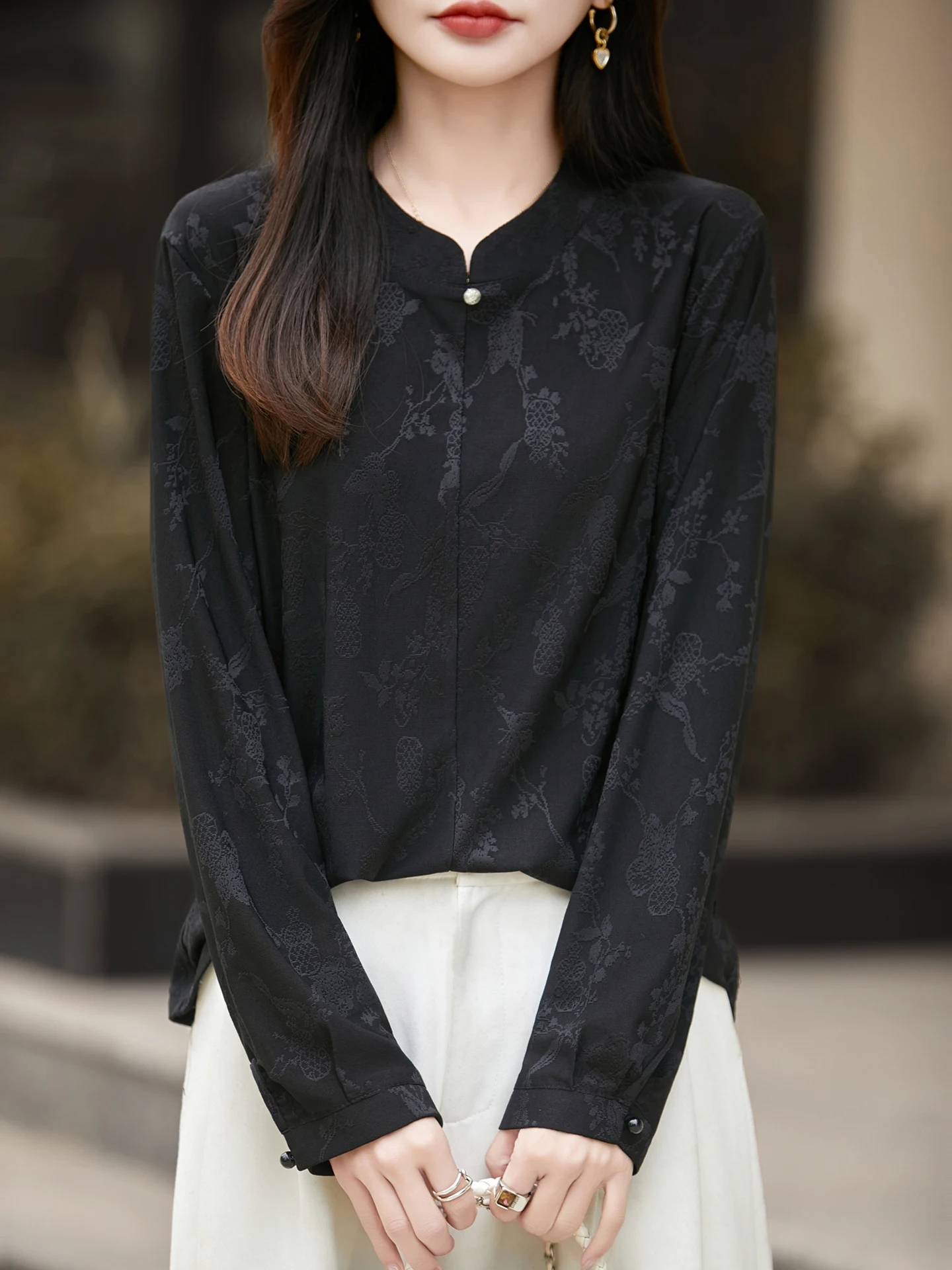 

Bla Knitted Thin Long Sve Women's Base irt Faionable Autumn Winter Floral Patterned Traditional Chinese Sle Inner ...