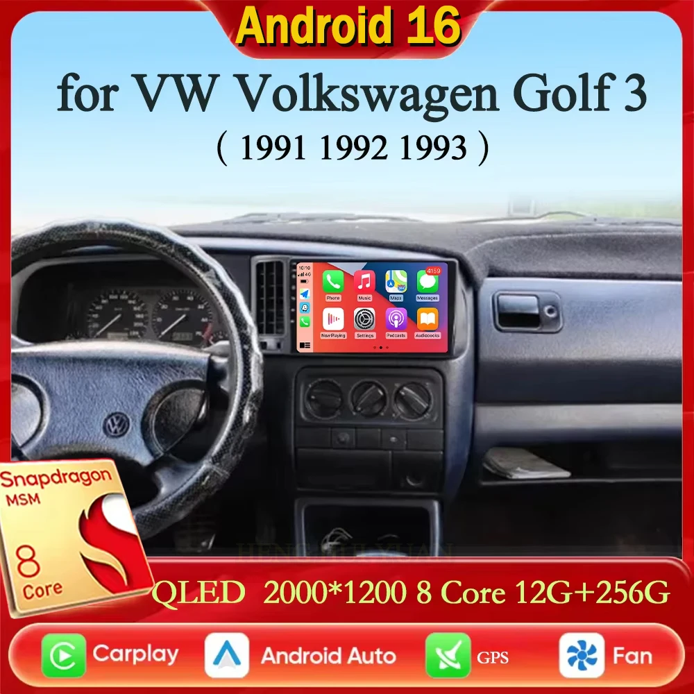 Android 16 Car Radio for VW Volkswagen Golf 3 1991 - 1993 Car Radio Carplay Auto Multimedia Stereo Video Player GPS Navigatio 4G