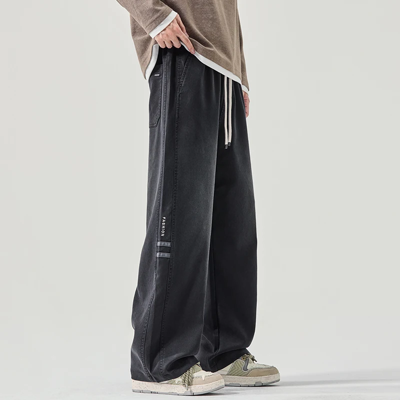 

2026, весенне-осенние новые повседневные прямые брюки из лиоцеллового цвета для мужчин, одежда, удобные мужские брюки на шнурке