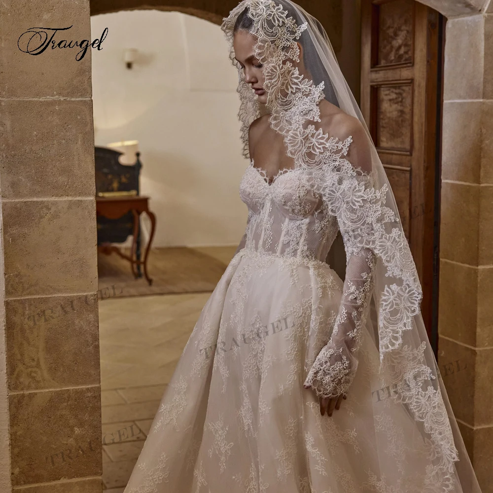 Customizes Romantic Sweetheart Long Sleeve Lace A Line Wedding Dresses Classic Backless Court Train Vintage Vestido De Novia image 4