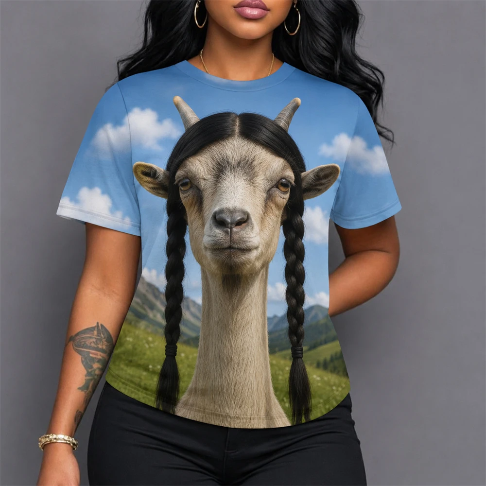 Funny Animal Hairstyle Print T Shirt Men Women Giraffe Cow Alpaca Camel Zebra Flamingo Design Fun Daily Casual Hip Hop Tee Shirt