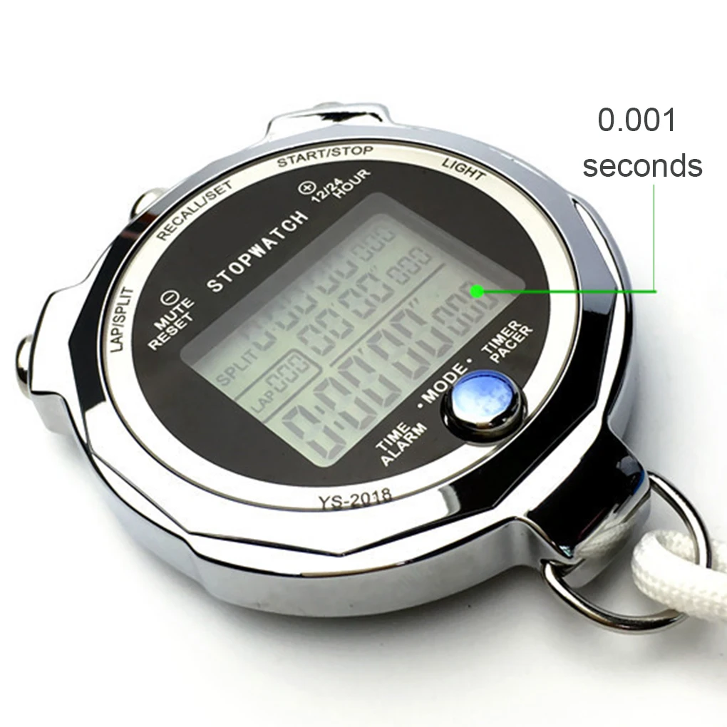 Portable Backlight Stopwatch Metal Athletic Training Timer 1/1000th Second 3 Lap Memory Digital Stop Watch