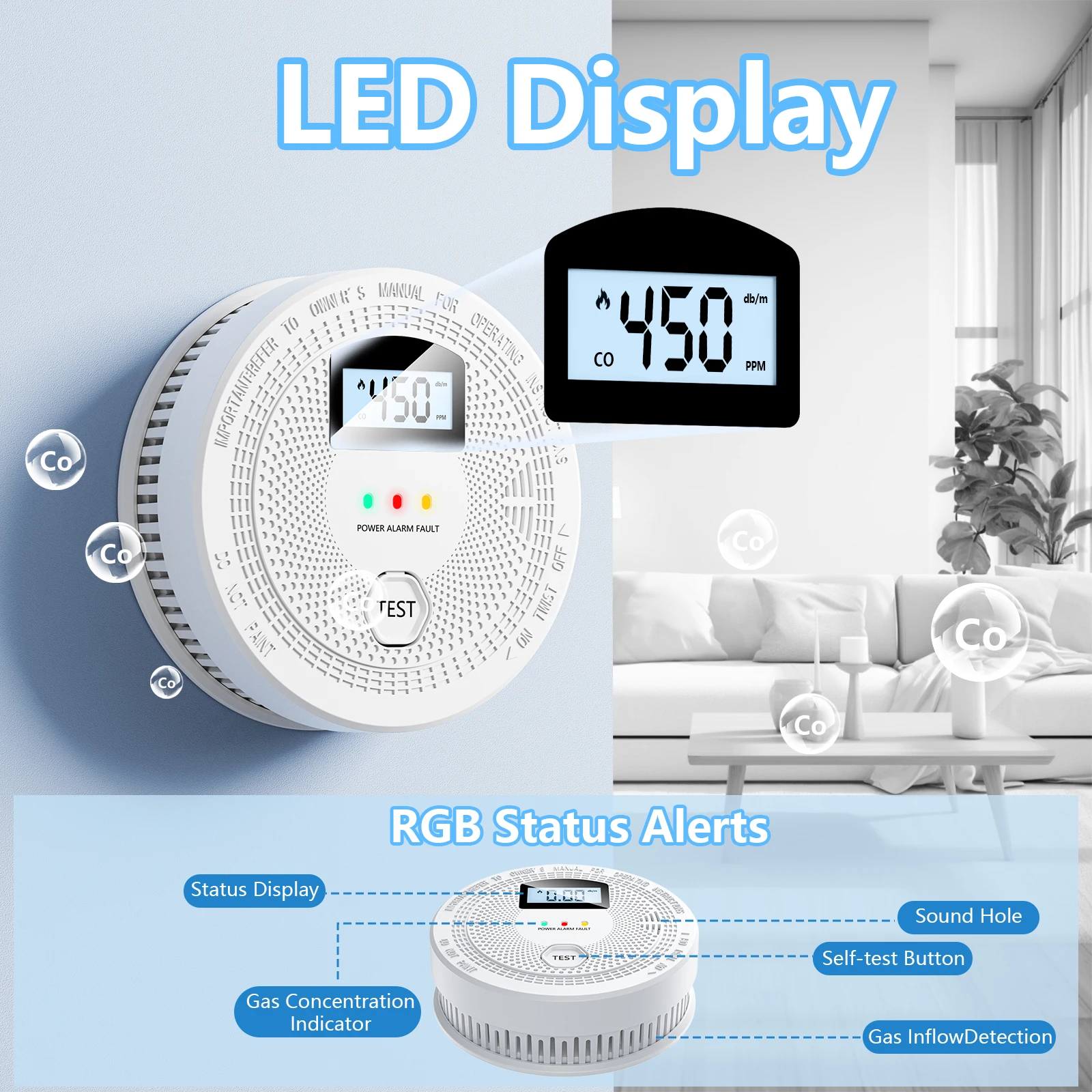 Smoke Detector and Carbon Monoxide Detector Combo with LED Indicators, 2 in 1 CO & Smoke Alarm, Battery Operated Smoke and Carbon Monoxide detectors 3-Pack