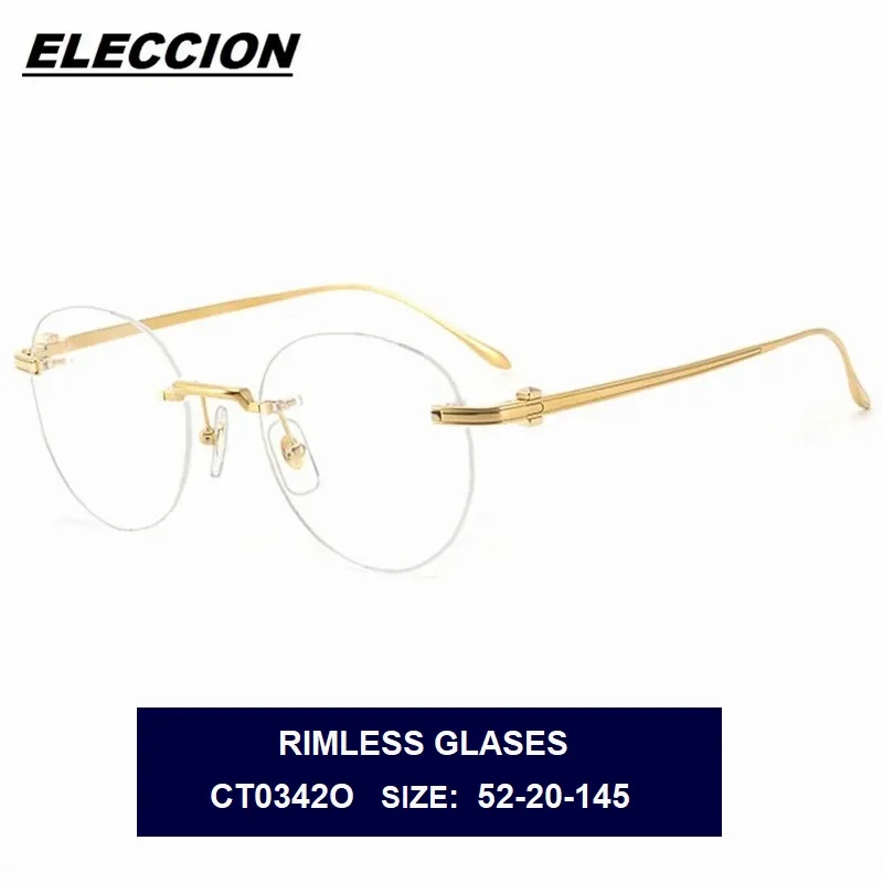 

ELECCION High-quality Pure Titanium Round Rimless Glasses Men Luxury Brand Designer Eyewear Women Optical Eyeglass Frame CT0342O