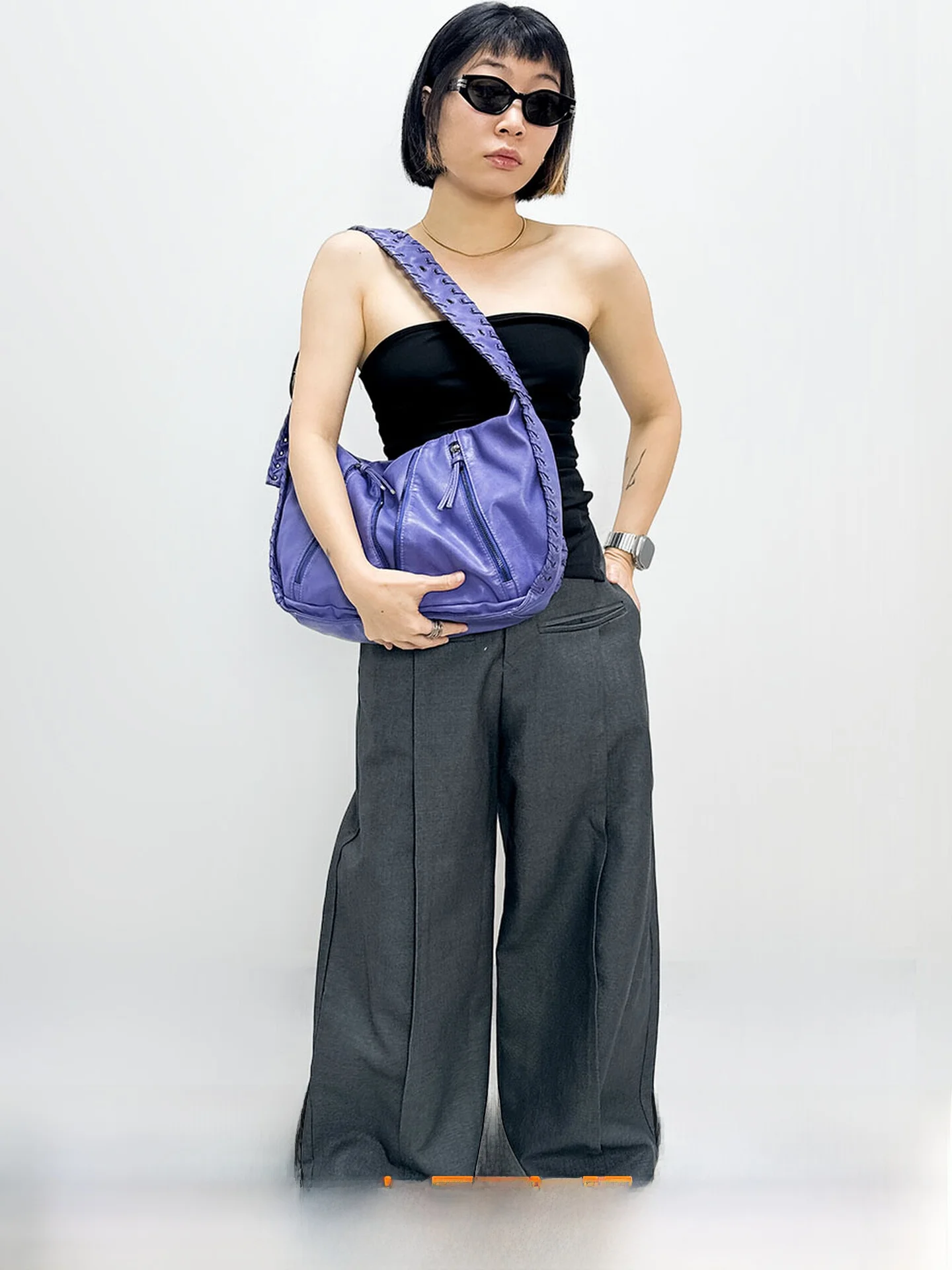 

Сумка-кроссбоди Yau Dr Purple с несколькими молниями, большой вместимостью, винтажным дизайном и плиссировкой, через плечо