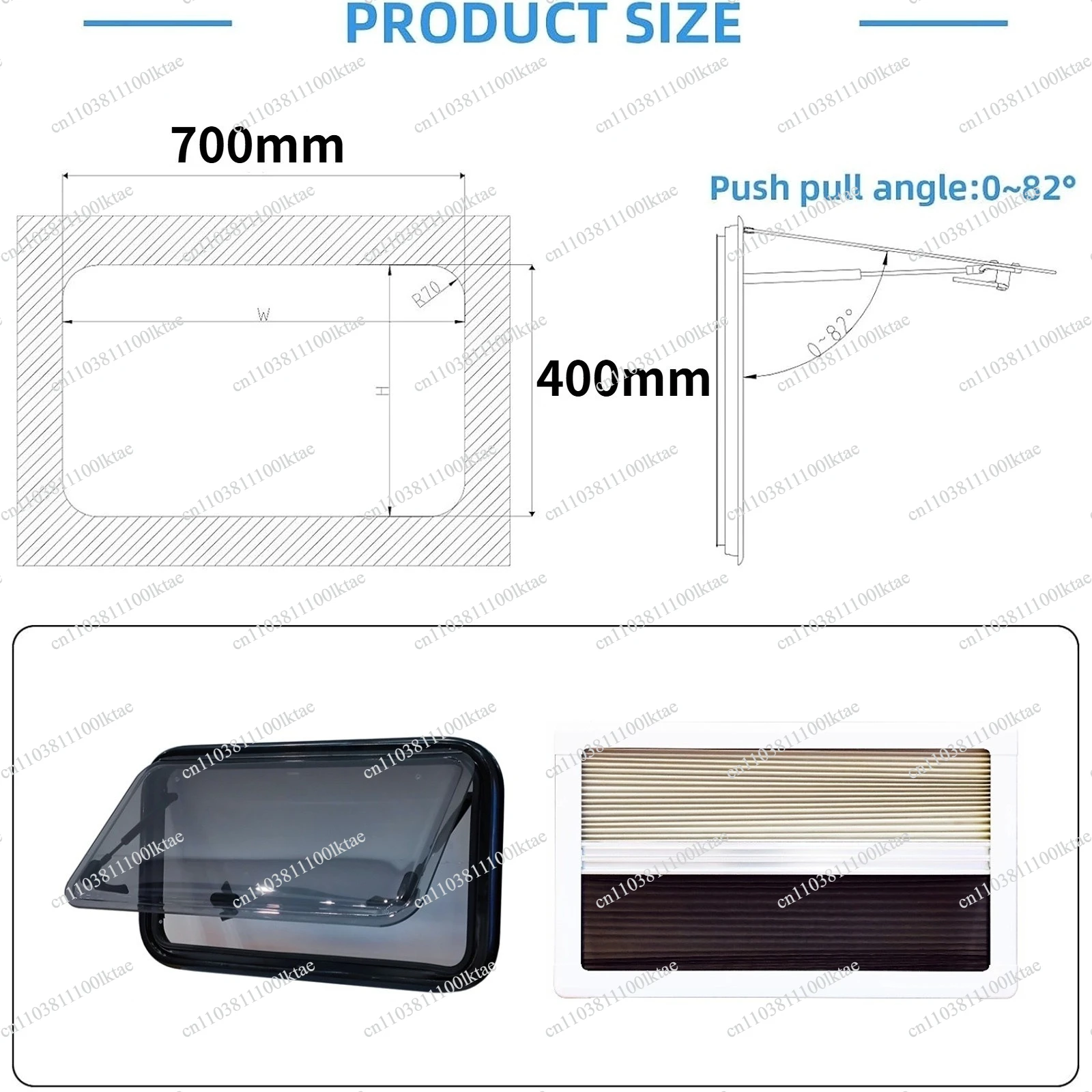 RV Car Window  Accessories Double-layer Acrylic Push-out Window 350 * 280mm