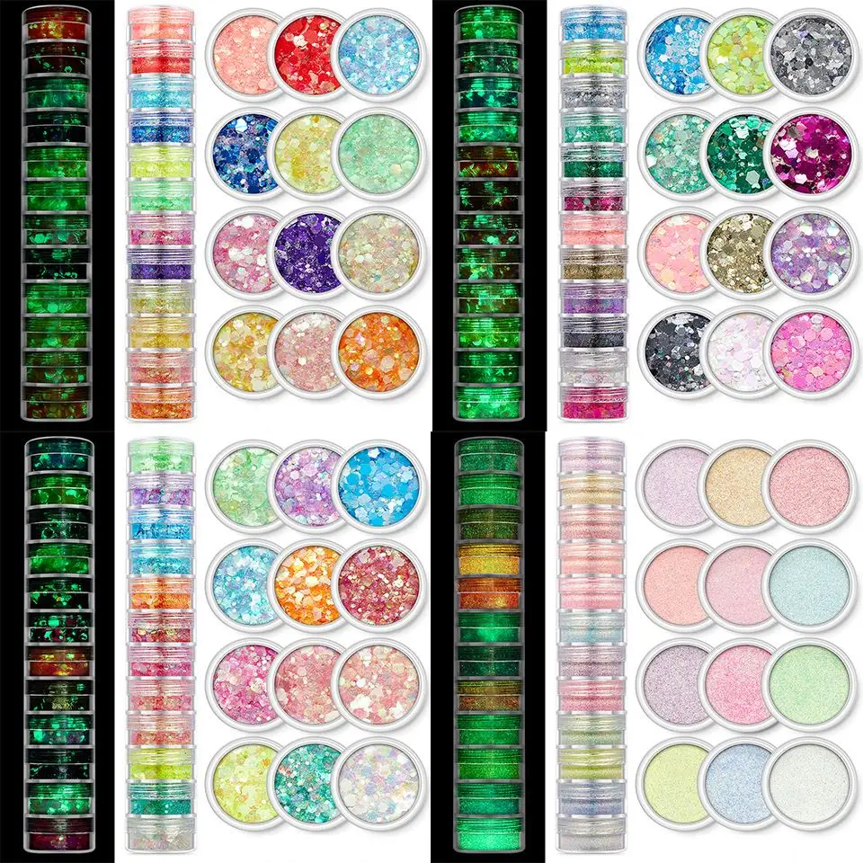 12 unids/set de lentejuelas luminosas, polvo brillante que brilla en la oscuridad, pigmento de relleno, tintes DIY para decoración de uñas, Molde de resina Epoxy, decoración para hacer joyas