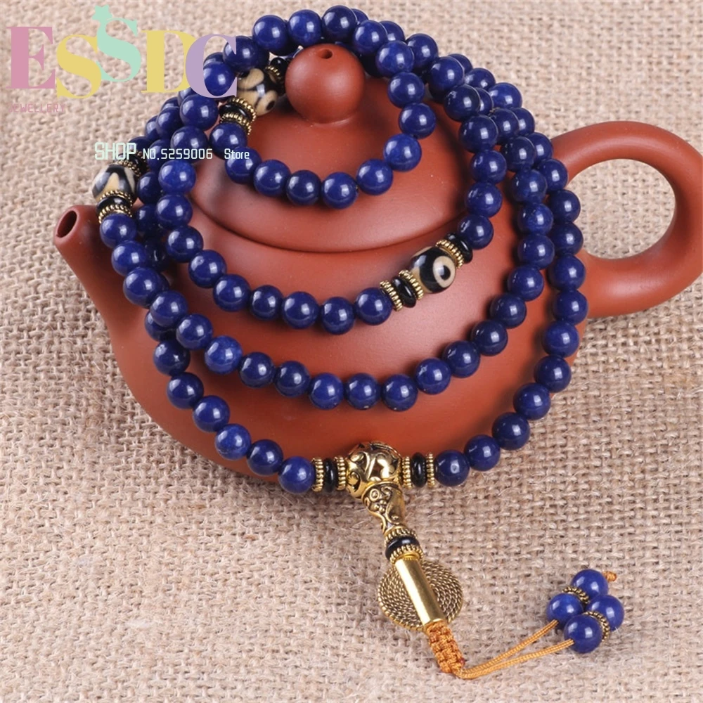 

Trendy 108 Beads Prayer Mala Tibetan 6/8mm Lapis Lazuli Healing Bracelets Men or Women's Yoga Meditation Jewelry