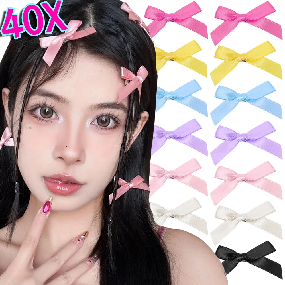 40PCS Y2K Ribbon Bowknot Hair Clip Bowknot Cute Korean Hairpin Fashion Barrettes Lovely Headwear Hair Grip Bobby Pin Accessories