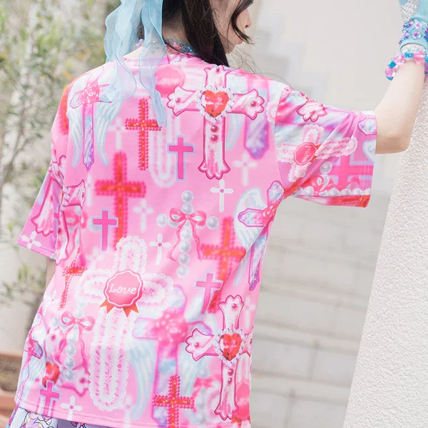 Adult and Children Millennium Cross Sweet Cool 3D Print Harajuku Style Y2K T-shirt, Favorite of Subculture Enthusiasts