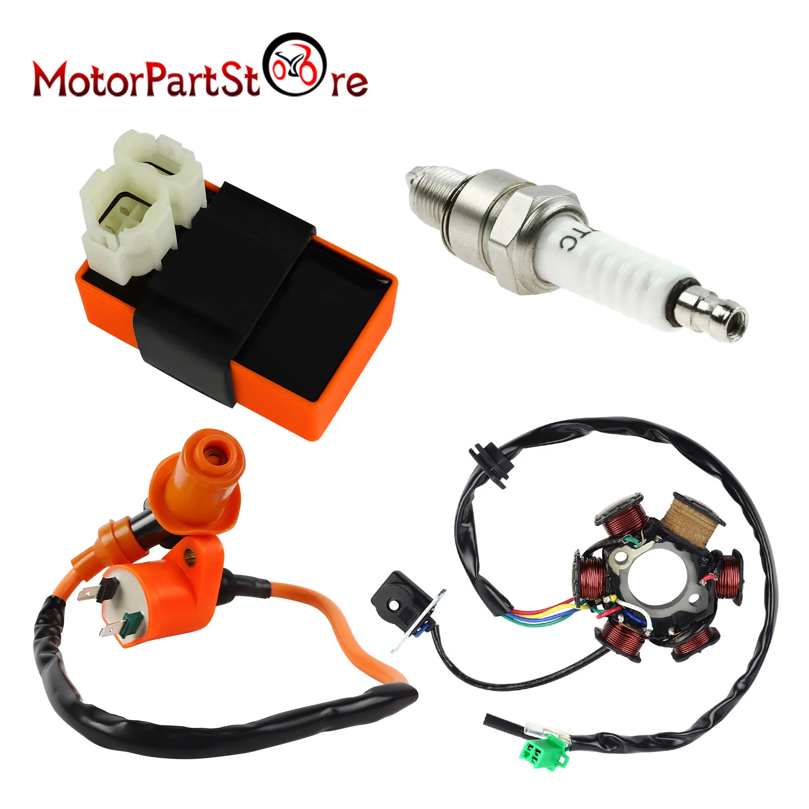 Ignition Coil CDI Box Magneto Stator A7TC Spark Plug Kit GY6 50cc 70cc 90cc 110cc 125cc Engine Moped Quad Go Kart Pit Dirt Bike