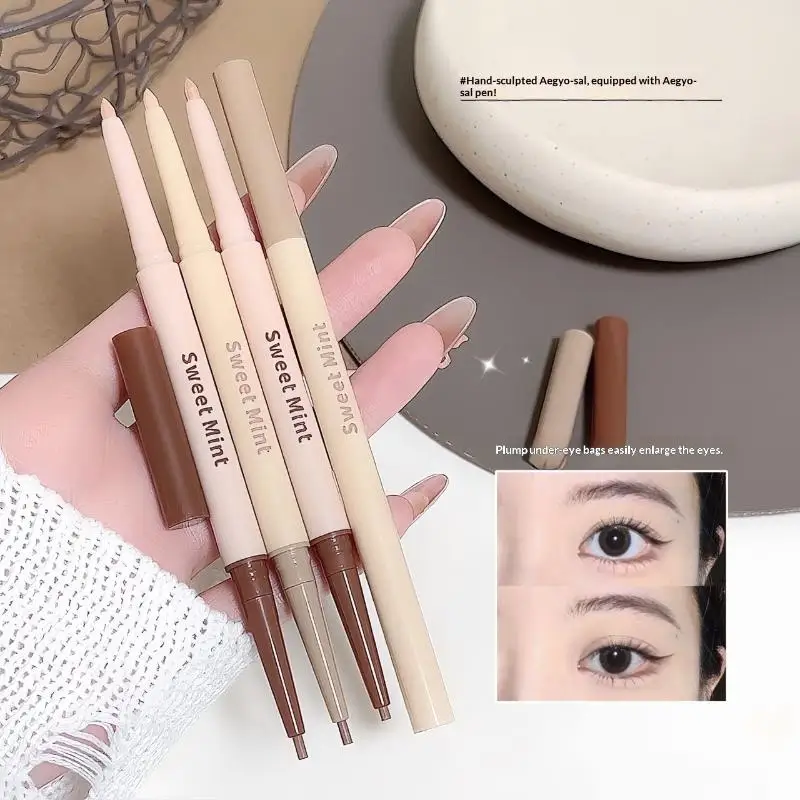 Double Head Eyeliner Pen Lying Silkworm Eye Brighten Bronzer 2 in 1 Waterproof And Durable Not Easy To  Dye Natural Makeup