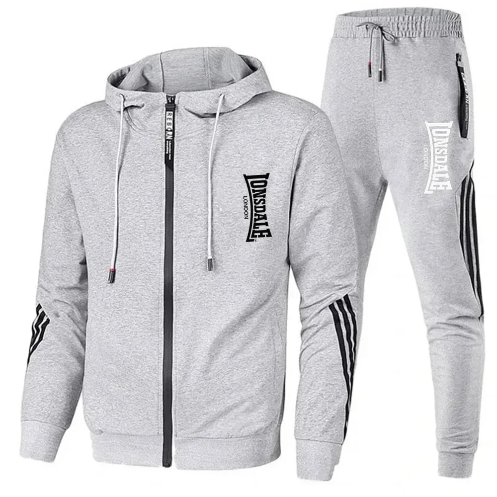 A trendy men's spring and autumn zippered hooded jacket and long pants two-piece fitness jogging casual sportswear set