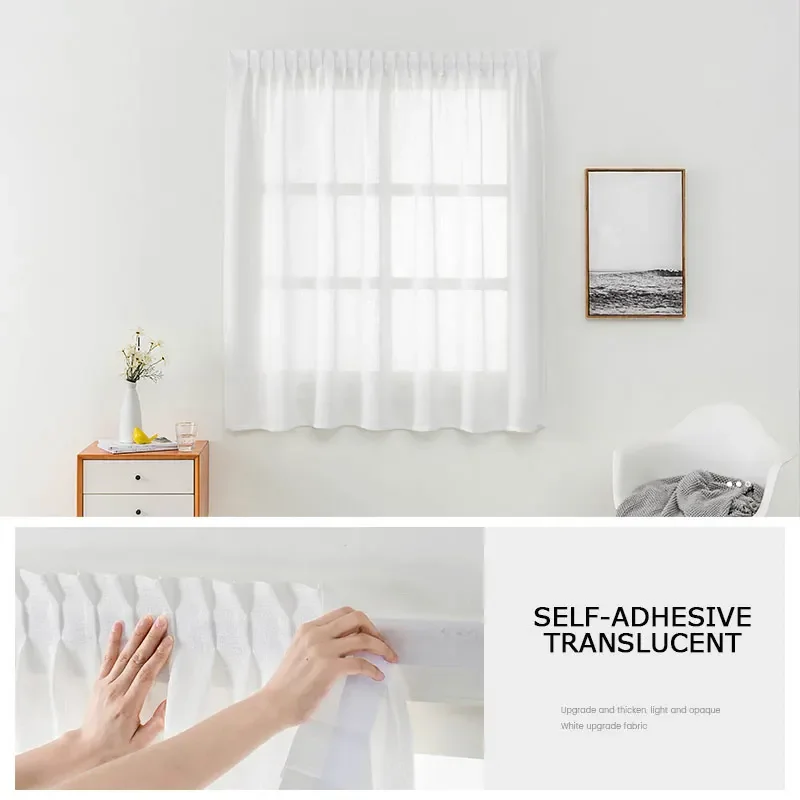 Rideaux français semi-transparents sans poinçon, tissage auto-adhésif, intimité texturée, drapé translucide pour porte, décor de fenêtre Tricia,