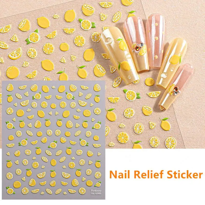 (BF06) Autocollants pour ongles en relief 3D au citron d'été, avec design auto-adhésif et imperméable, parfaits pour la manucure DIY, le salon de manucure, l'usage quotidien