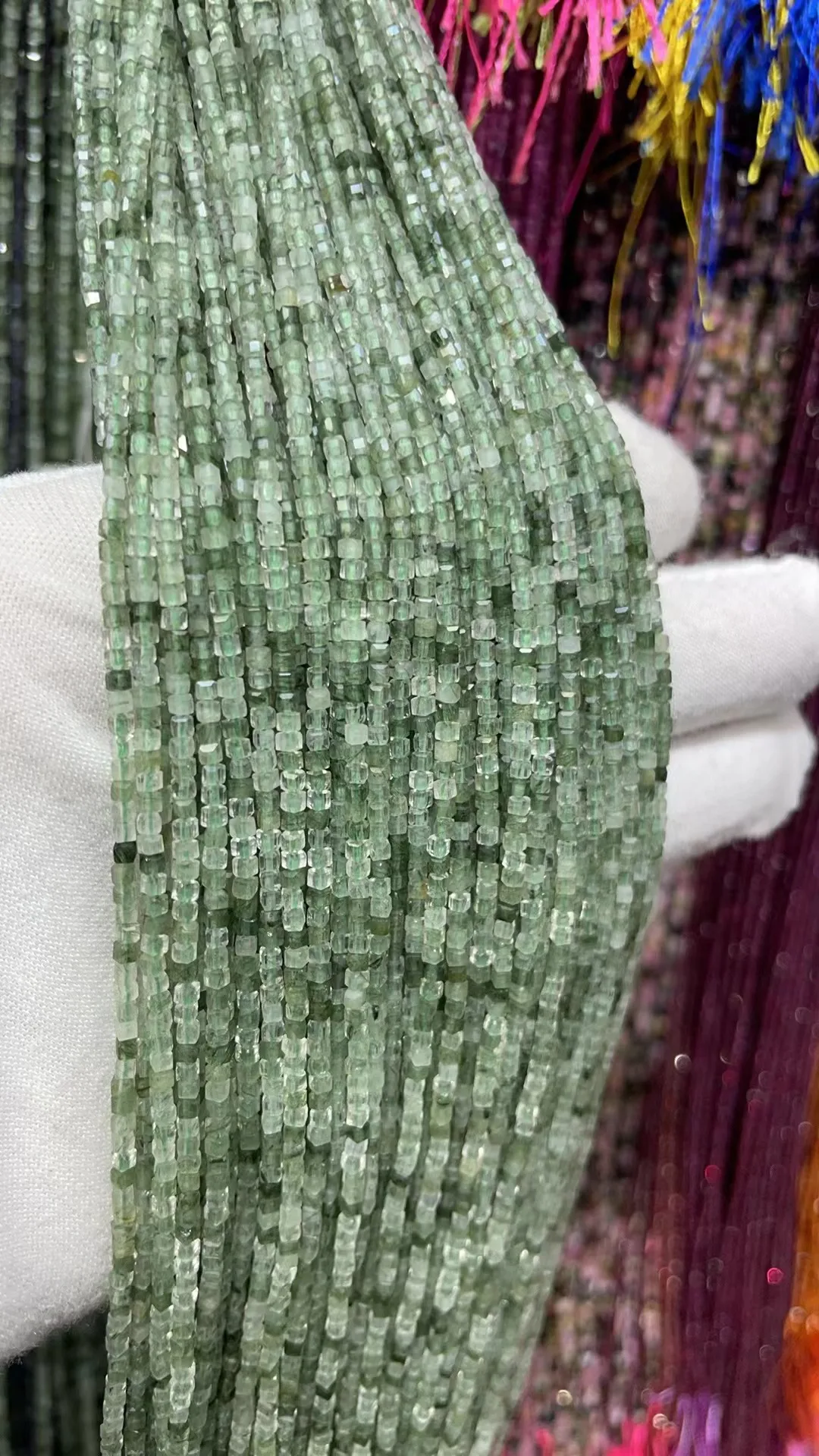 Natural Green Hair Crystal Cube Faceted 2.5x2.5mm Length Dagree 39cm