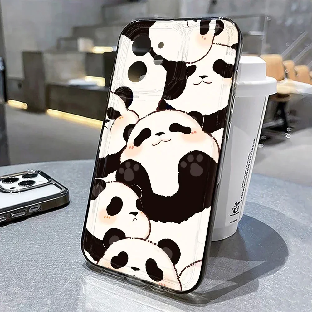 

Cute Panda Phone Case For iPhone 11 12 13 14 15 Pro Max XR XS X 7 8 Plus SE 2020 SE3 Shockproof Silicone Soft Clear Back Cover