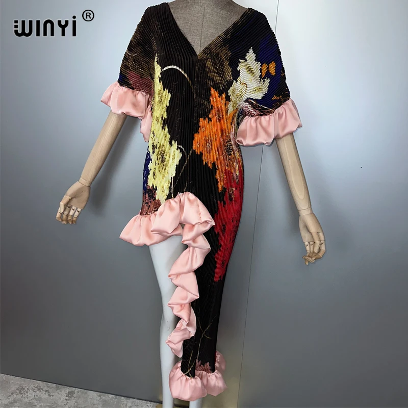 WINYI Summer Pleated dress Irregular dress Loose boho robe Maxi Long Femme Vestidos holiday Elegant evening dress abaya