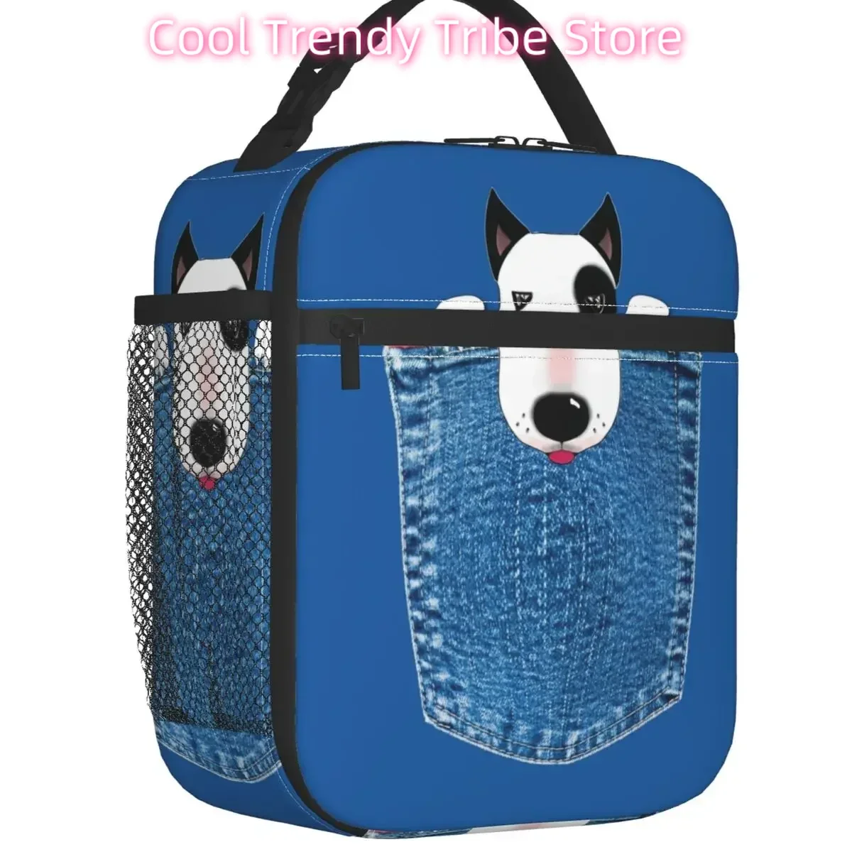 Funny Pocket Rocket Bull Terrier Dog Portable Lunch Box Pet Lover Thermal Cooler Food Insulated Lunch Bag School Student