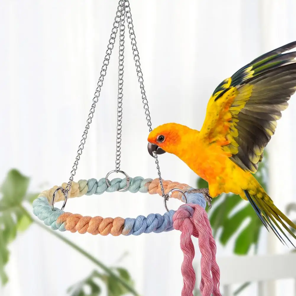 Engaging Pet Bird Toy Bird Cage Accessory Set Cotton Rope Circle Toy Perch Hanging Swing Stand Climb Toy for Pet for Mental