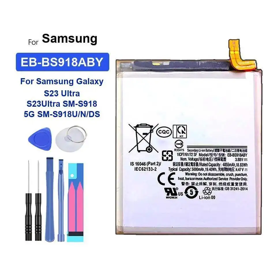 

EB-BS918ABY 5000Mah Mobile Phone Battery For Samsung Galaxy S23 Ultra S23ultra SM-S918 5G SM-S918U N DS Premium Replacement