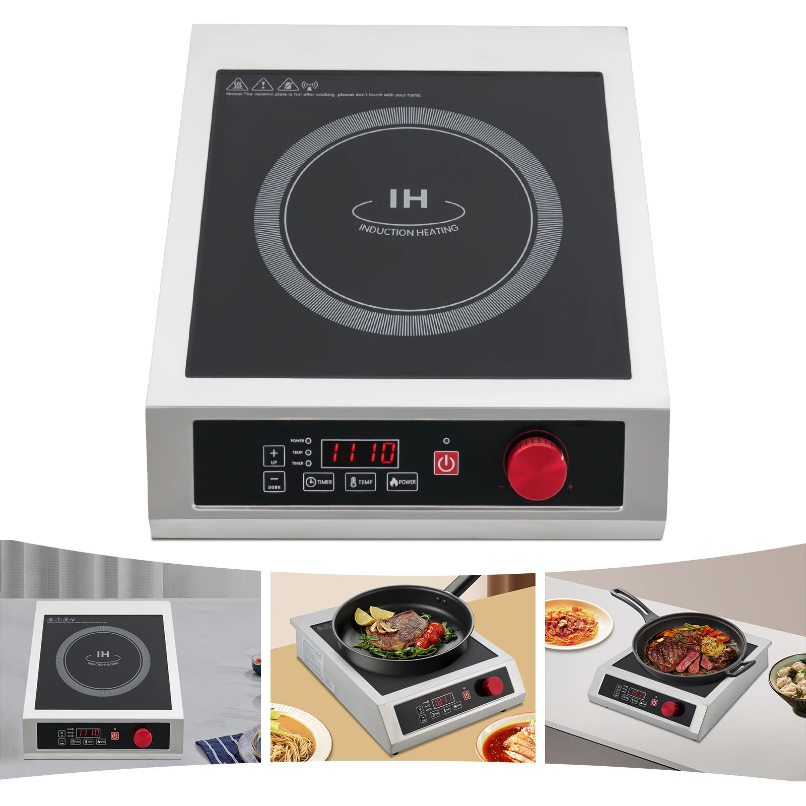 Table de cuisson à induction commerciale 3500W, puissant brûleur à induction électrique, cuisinière électrique de comptoir avec capteur numérique