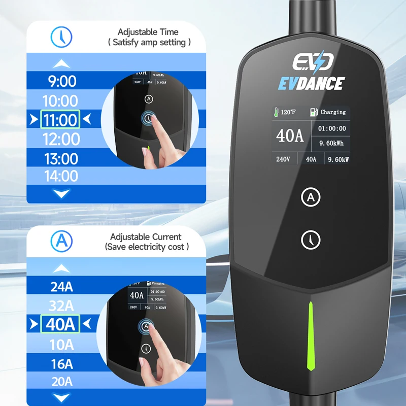 Evdance j1772 Elektroauto-Ladegeräte 40a us Stecker 9,6 kW Ladekabel Auto-Schnell lade geräte oled Display einstellbarer Strom