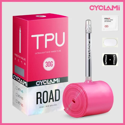Imagen 1 del producto CYCLAMI 4,0 TPU tubo interior válvula de acero inoxidable 30g ultraligero Presta FV para neumáticos de bicicleta de carretera 700C 700x18 23 25 28 30 32 C