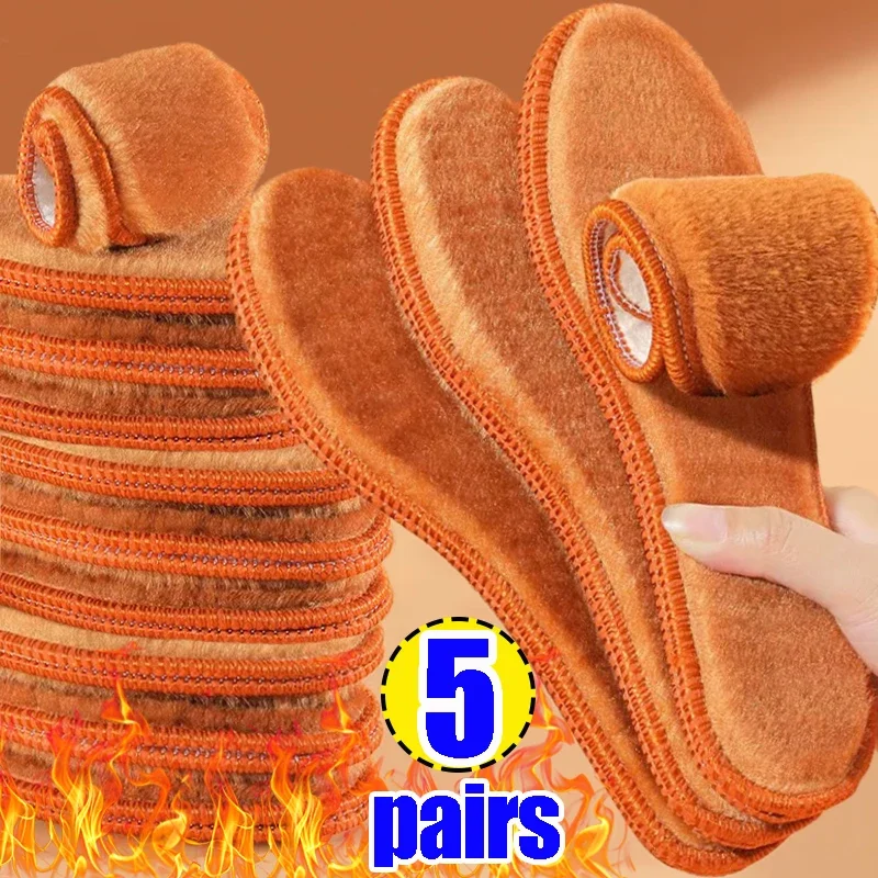 1/2/3/5Pairs Winter Self Heated Thermal Insoles for Shoes Wool Thicken Warm Soft Shoes Pads Breathable  Insoles for Feet Cares