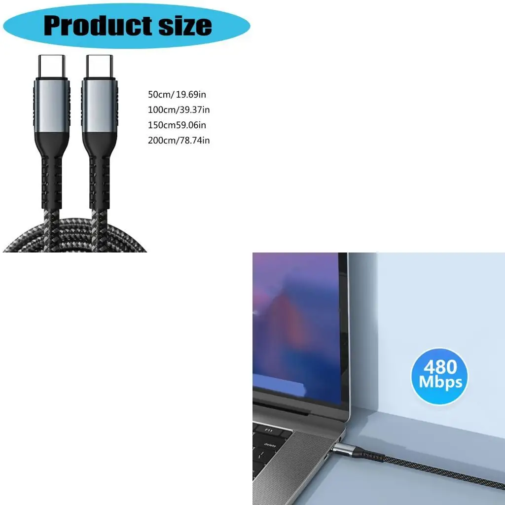 Q6PA 100W Fast Charging Cord Nylon Braided Type C to Type C Data Cable Wire Build-in e-Marker for Office Home Travel