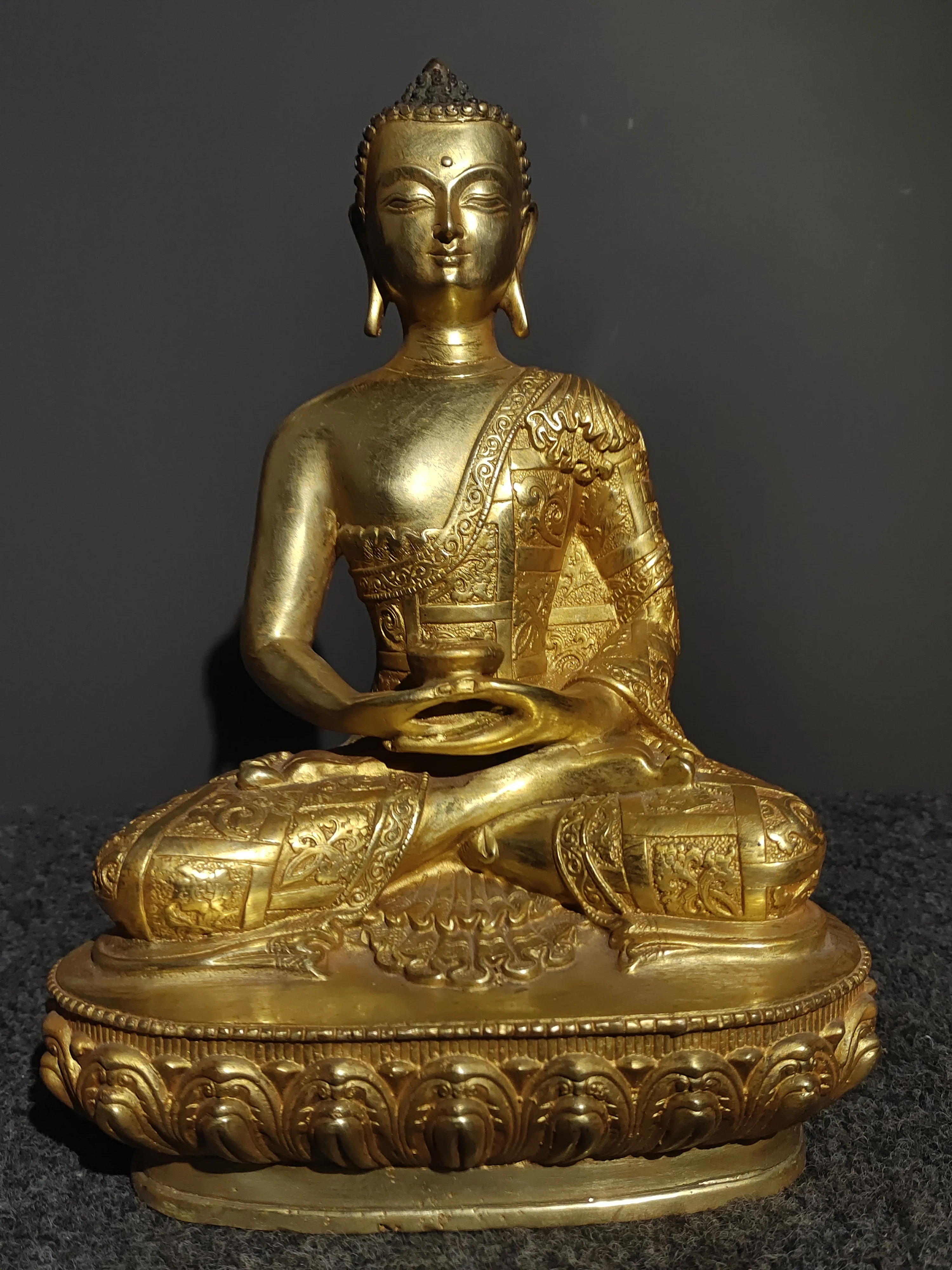 Tibetan Tantra Brass Sakyamini Buddha Statue Ornament Full Gilt Dedication Sanbao Buddha Home Ornament 28