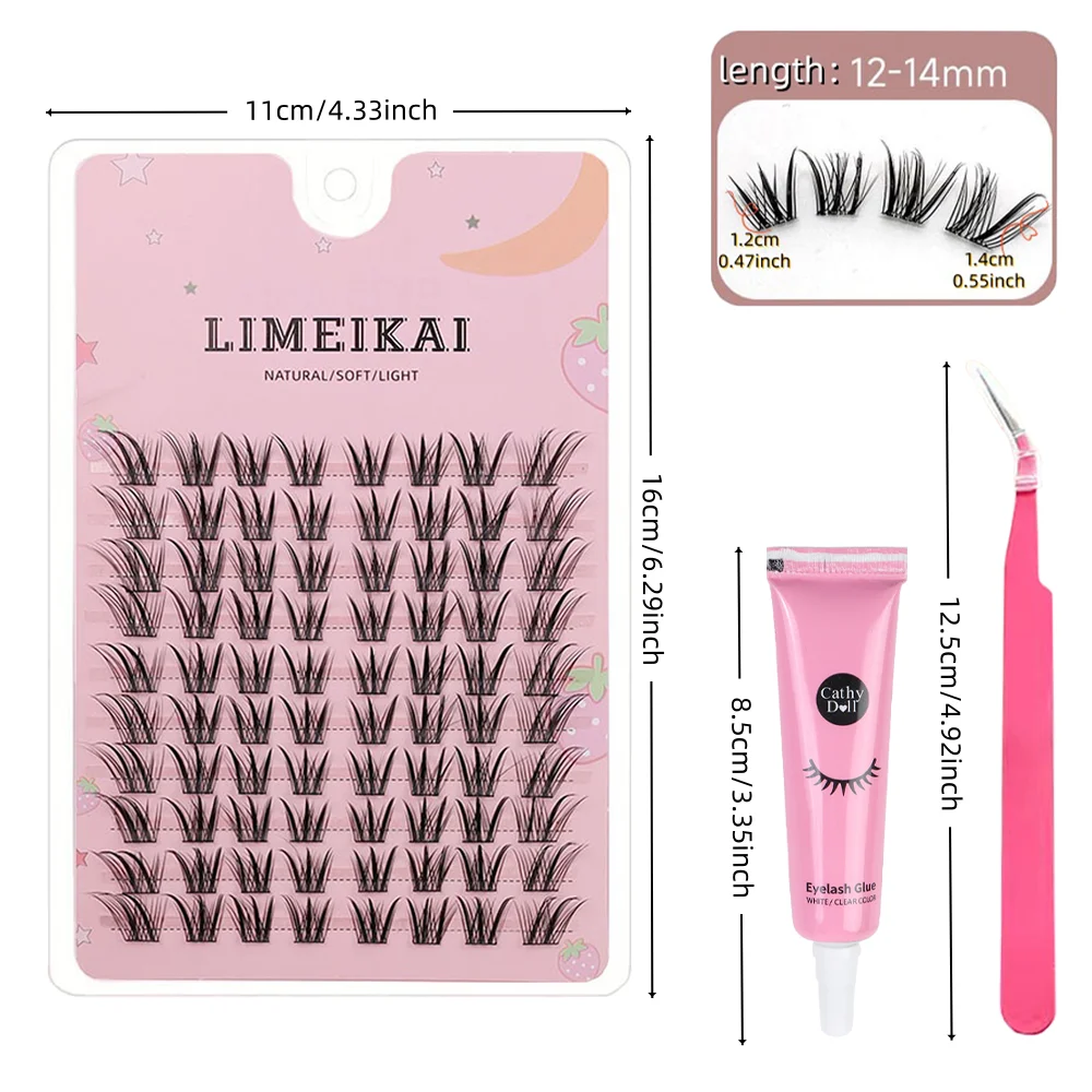 10 صفوف من مجموعة غراء الرموش المزيفة السميكة المقطوعة مع طلاء الثعلب الجبلي + غراء الرموش + مشبك رموش خاص #2