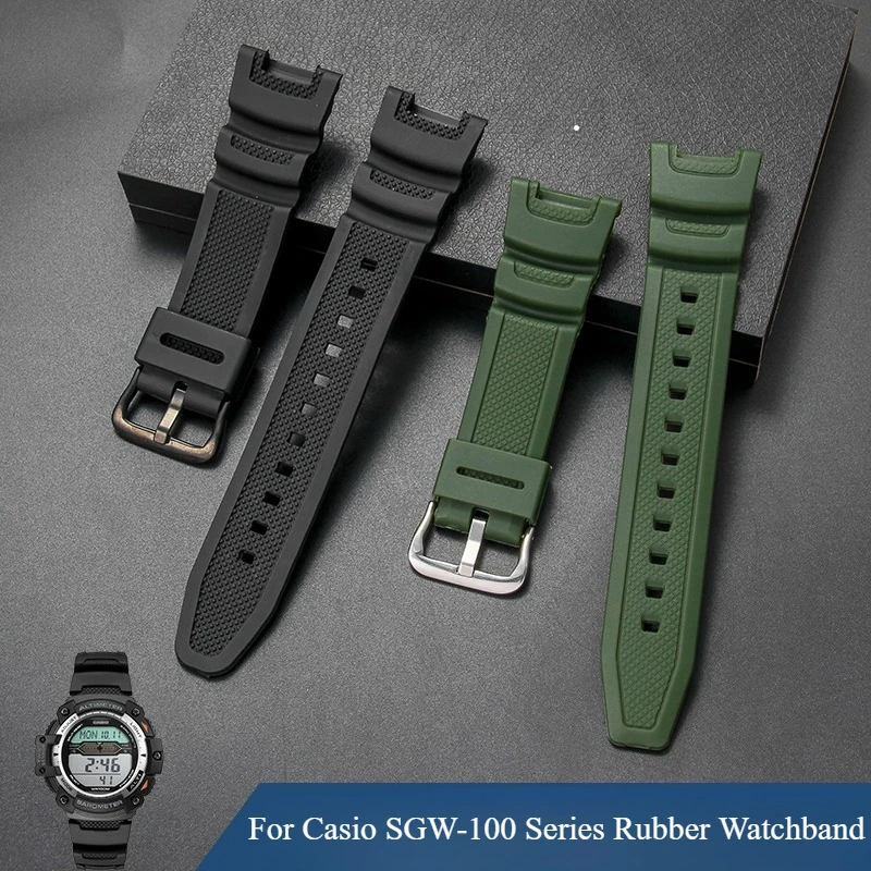 For Casio SGW-100-1V/2B Series Electronic Watch Elastic Resin Watch Strap 3157 Black Gray Blue Red Orange Watch Accessories 24mm