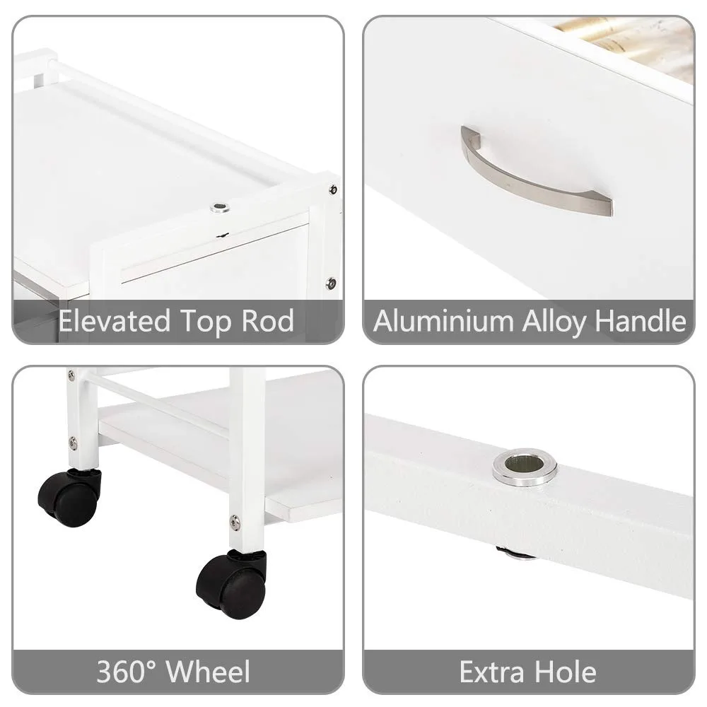 عربة تخزين خشبية متدحرجة مع درج ورفوف وخزانة متنقلة للصالون والجماليات الطبية