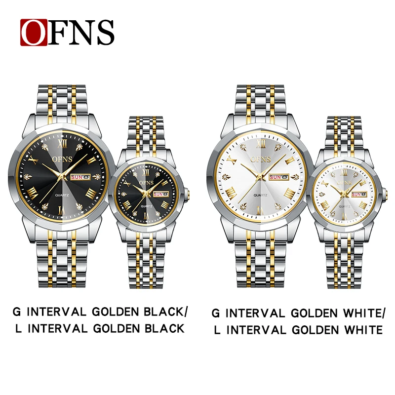 OFNS Top Luxury Business Couple Watches Waterproof Luminous Stainless Steel Quartz Watch Men Women Fashion Lovers Casual Watch