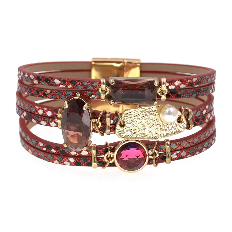 WELLMORE women bracelet glass leather bracelets for women charm bracelet fashion female jewelry wholesale dropshipping