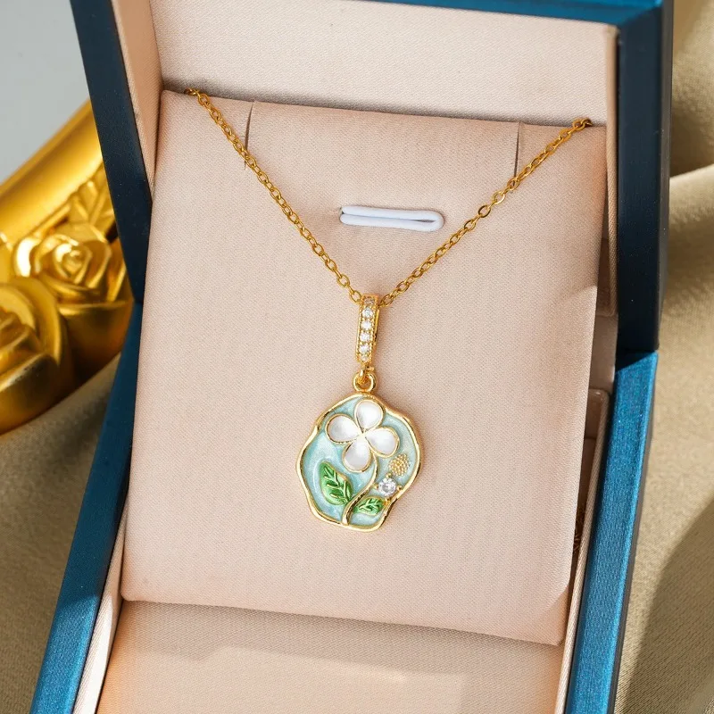

Monet's garden oil painting style women's flower necklace, versatile collarbone chain, fashionable clothing necklace