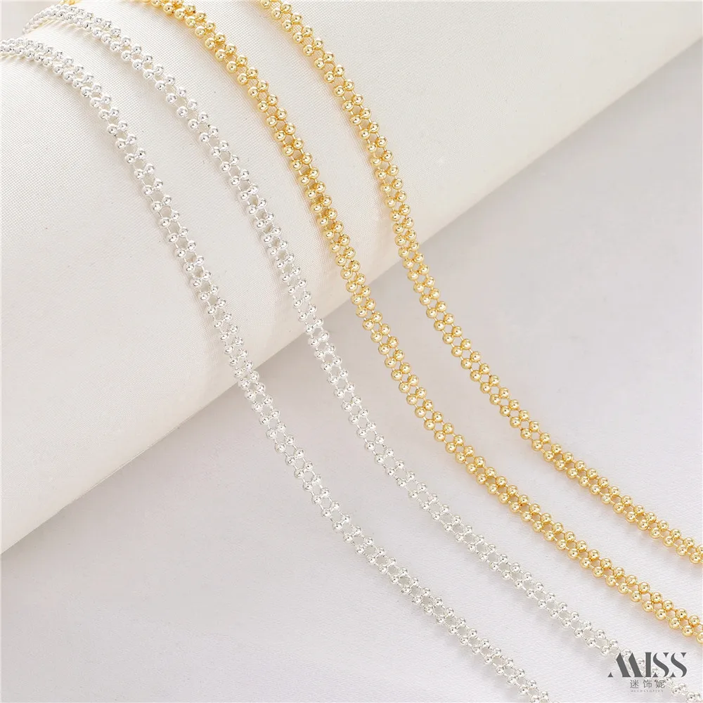 14K Gold-packed Silver Double-row 1.5mm Round Bead Chain Loose Chain DIY Rope Bracelet Jewelry Accessories Material