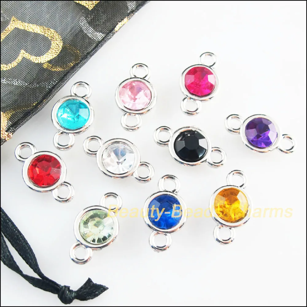 30 New Charms Mixed Acrylic UV Round Dull Silver Plated Connectors 11x19mm