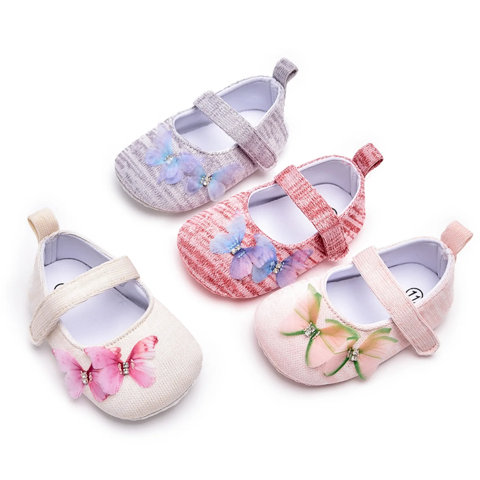 

0-18M Infant Baby Girls Shoes Butterfly Decor Crib Shoes Anti-Slip Soft Sole Princess Shoes Prewalker First Walker Shoes