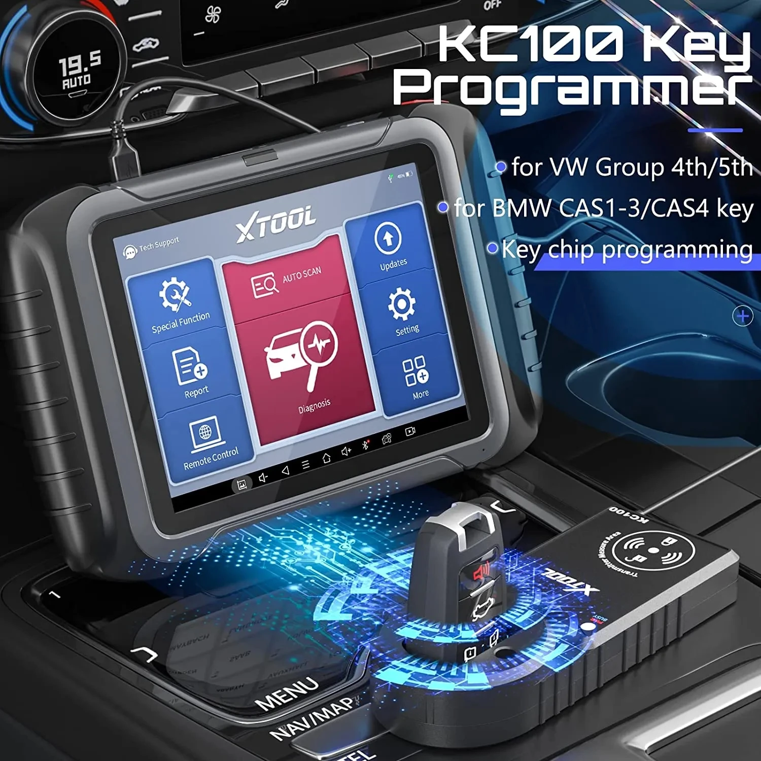 XTOOL KC100 Key Programmer For MBQ Key Match For VW 4&5th For BMW CAS1-CAS3 Remote Programming Tool Work With X100PAD3 IP819