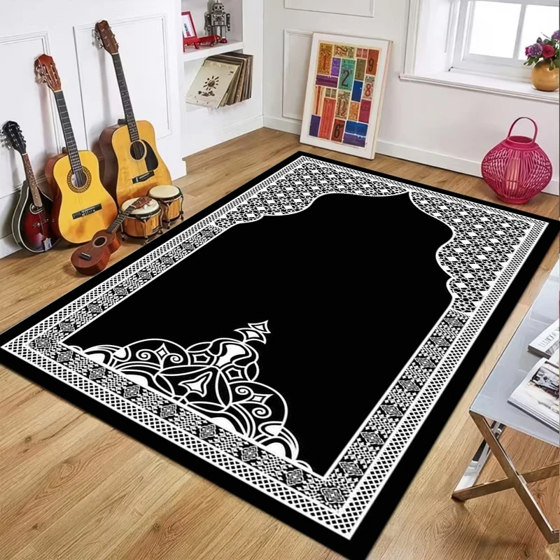 Islamic Mosque Prayer Rug Vintage Floral Border Print NonSlip Floor Mat for Living Room Bedroom Prayer Room Muslim Home Decor