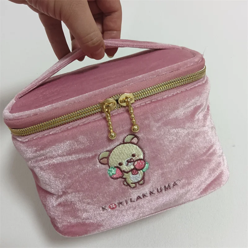 Rilakkuma Korilakkuma Bear Makeup Bag Storage Organizer With Mirror Embroidery Pink Cute Cosmetic Box Toiletry Bag Beauty Case