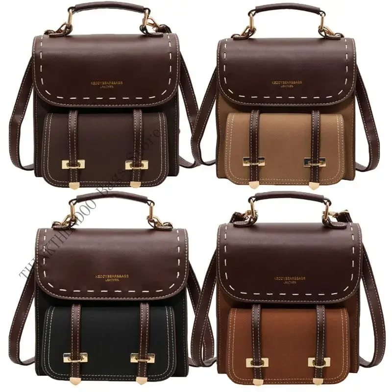 Vintage Korean PU Leather Backpacks for Women Soft Shoulder Bag Ergonomic Daypacks Roomy Compartment