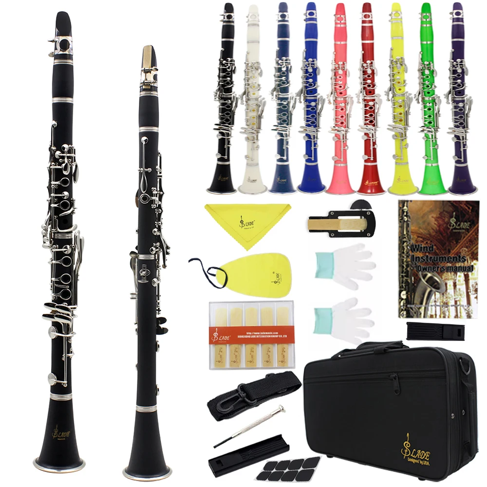 

SLADE Colour Bb Clarinet 17 Keys 6 Rings Clarinet with Clarinet Cleaning Kit Reeds Parts Playing Practice for Students/Beginners