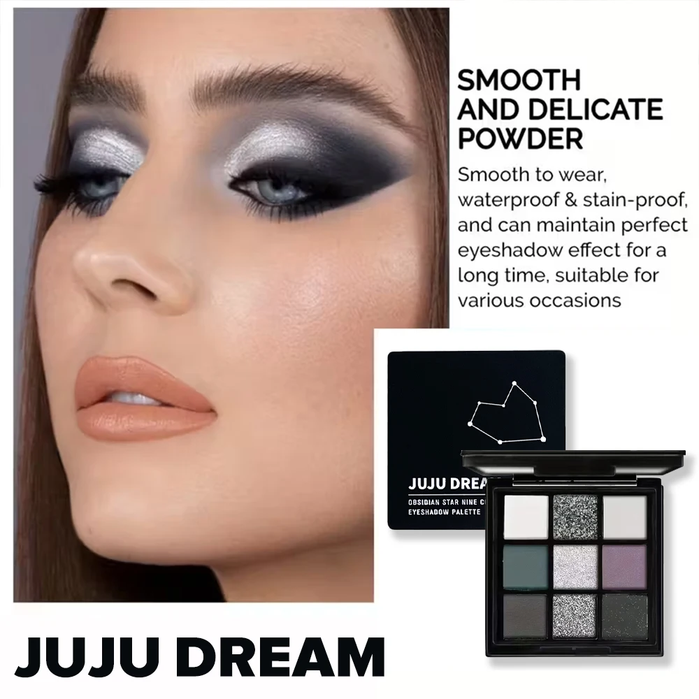 9-Color Dark Eyeshadow Palette Black Swan Smoky Matte Glitter, Waterproof Sweatproof, Long-Lasting Easy Blend, Unisex