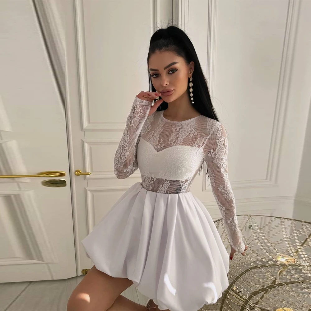 Formal A-Line Mini Short Women Evening Dresses Elegant Lace Long Sleeves Prom Gowns Ball Vestidos De Fiesta Elegantes Customized