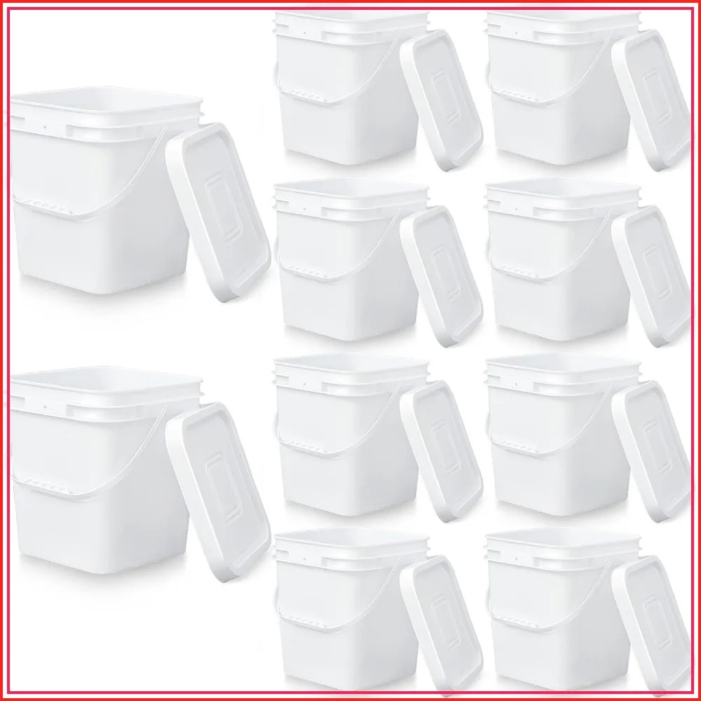 

10 Pcs 3.5 Gallon Square Food Grade Buckets with Lids Heavy Duty Storage Pails for Dry Food, Camping, Fishing